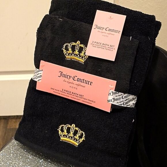 Juicy Couture Home 3-Piece Crown Logo Bath Towel & Hair Wrap Set - Picture 4 of 8